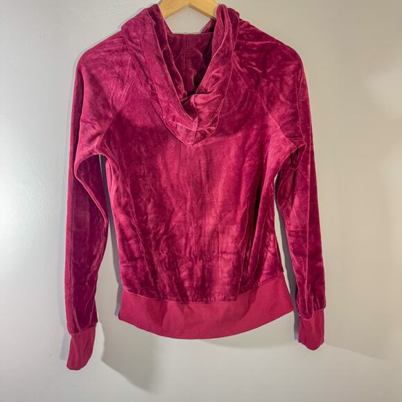 Y2K Bebe Velour Rhinestone Zip-Up Hoodie | Maroon Track Jacket Bling XS - Picture 9 of 9